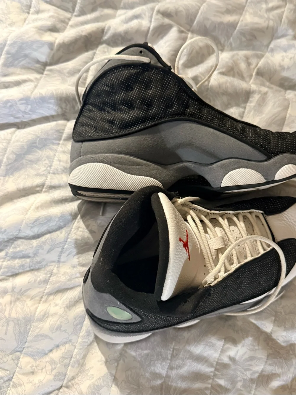 Jordan Retro Black White Gray Basketball Sneakers with Red Logo